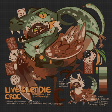 Fullbody+Chibi Custom Example 2 - Contains fullbody + color palette + chibi + notes/lore of the design - Can add extra aspects, such as more chibis, extra art, or accessory close-ups for an extra price. PRICE: 35-50 USD, extra if there are add-ons